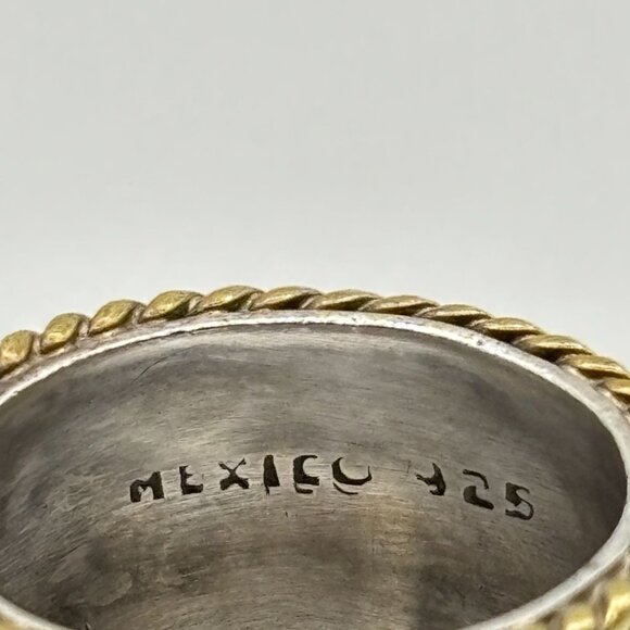 Two-Tone Twisted Rope Edge Sterling Silver Band Ring Mexico 925 - Picture 3 of 8